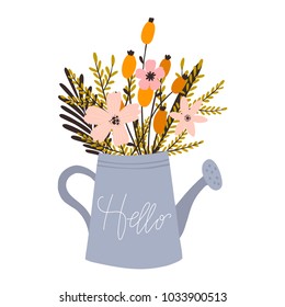 Vector flowers and watering can