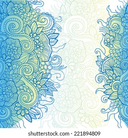 Vector flowers and waves ornament. Can be used for wallpaper, pattern fills, web page background,surface textures. Hand drawn ornament.