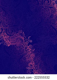 Vector flowers and waves ornament. Can be used for wallpaper, pattern fills, web page background,surface textures. Hand drawn ornament.