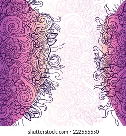 Vector flowers and waves ornament. Can be used for wallpaper, pattern fills, web page background,surface textures. Hand drawn ornament.