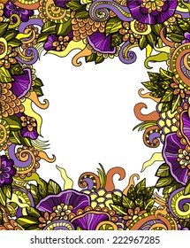 Vector flowers and waves ornament. Can be used for wallpaper, pattern fills, web page background,surface textures. Hand drawn ornament.