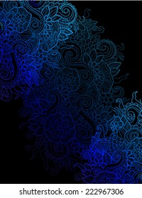 Vector flowers and waves ornament. Can be used for wallpaper, pattern fills, web page background,surface textures. Hand drawn ornament.