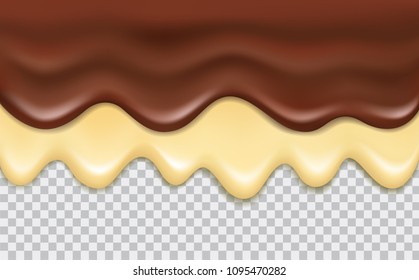 Vector flowing delicious chocolate and vanilla cream isolated on transparent background