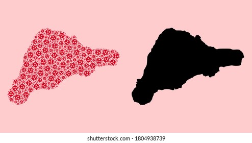 Vector flu virus mosaic and solid map of Easter Island. Map of Easter Island vector mosaic for lockdown campaigns and agitation. Map of Easter Island is composed from red infection virus items.