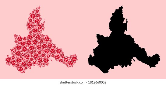 Vector flu virus mosaic and solid map of Zaragoza Province. Map of Zaragoza Province vector mosaic for medicine campaigns and propaganda.