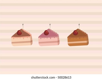 Vector fluffy chocolate cakes with cherry
