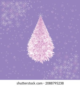 vector fluffy christmas tree. flat image of a lilac christmas tree on a lilac background with stars