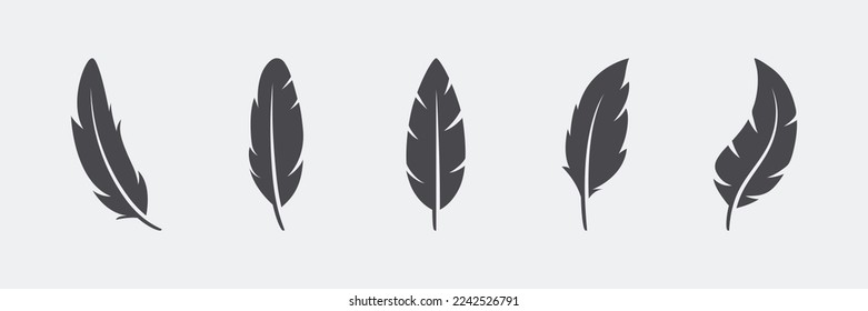 Vektor Fluffy Feather Silhouette Symbol Set einzeln. Design Vorlage von Flamingo, Angel, Vogel Federn. Leichtigkeit, Freiheitskonzept