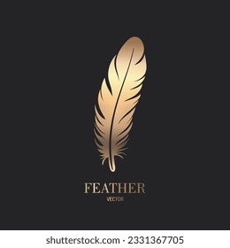 Icono De Logotipo De La Pluma De Color Dorado Fluffy Vector, Cierre De La Pluma De Silueta Aislado. Plantilla de diseño de Flamingo, Ángel, Pluma de Aves. Luminosidad, concepto de libertad