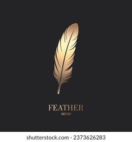 Icono De Logotipo De La Pluma De Color Dorado Fluffy Vector, Cierre De La Pluma De Silueta Aislado. Plantilla de diseño de Flamingo, Ángel, Pluma de Aves. Luminosidad, concepto de libertad