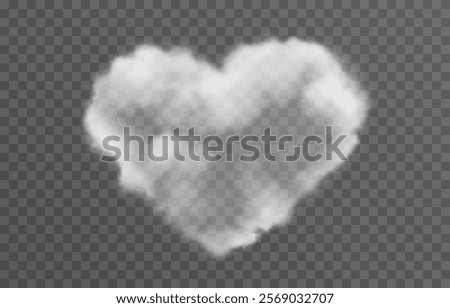 Vector fluffy heart cloud png. Realistic cloud, smoke or fog on an isolated transparent background. 