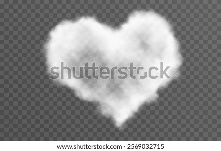 Vector fluffy heart cloud png. Realistic cloud, smoke or fog on an isolated transparent background. 