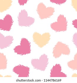 Vector fluffy heart seamless pattern Isolated on white background. Cute color