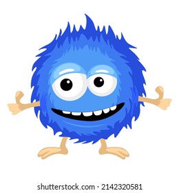 Vector fluffy monster is blue color. Funny character