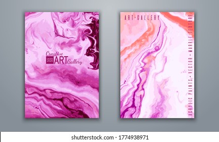 Vector. Fluid art. Liquid acrylic paints. Marble texture. Violet colors. Handmade. Fashionable modern painting. Template for posters, business cards, invitations, book covers, presentations.