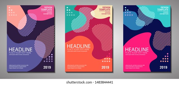 Vector Fluid Color Covers set colorful bubble shapes composition. trendy minimal design
