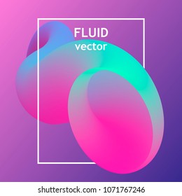 Vector fluid curve shape in motion with white frame. For trendy posters, banners, card templates.