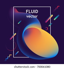 Vector fluid curve shape in motion with white frame. For trendy posters, banners, card templates.