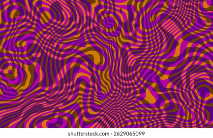 Vector fluid curved lines pattern. Abstract background, dynamical ripple surface, 3D effect, groovy texture. Modern retro fashion style. Trendy organic geo design