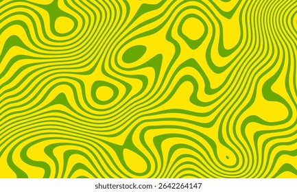 Vector fluid curved lines pattern. Abstract background, dynamical ripple surface, 3D effect, groovy texture. Modern retro fashion style. Trendy organic geo design