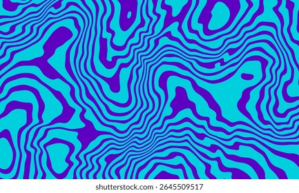 Vector fluid curved lines pattern. Abstract background, dynamical ripple surface, 3D effect, groovy texture. Modern retro fashion style. Trendy organic geo design