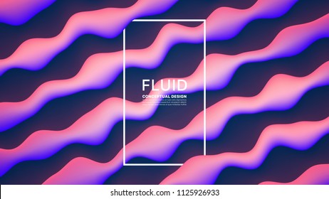 Vector Fluid Design Abstract Background. Digital 3D Conceptual Contemporary Generative Art Illustration. Dynamic Motion Liquid Bright Glowing Shapes Flow Effect Wallpaper