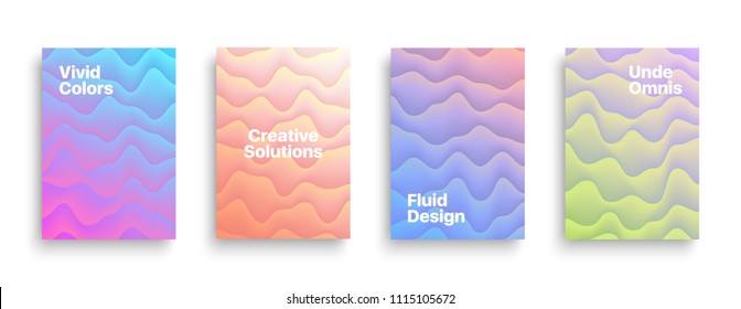 Vector Fluid Design Minimalist Style Templates Set for Brochure, Flyer, Cover, Book Background. Fluid Abstract Conceptual Vivid Colorful Background