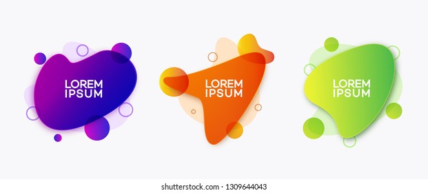 Vector fluid dynamic shape set modern futuristic gradient style for banner, logo, presentation, flyer, poster, web, print, social post. Liquid abstract geometric background 10 eps