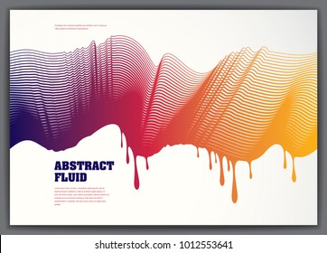 Vector fluid flow wavy abstract background. 3d colorful gradient motion art. Lined texture, dynamic surface, curve lines, flow shape.