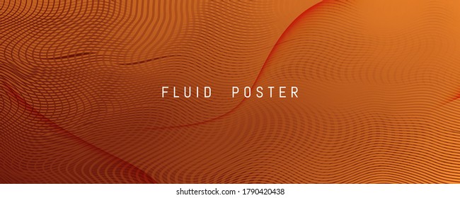 Vector Fluid Flow. Yellow Gradient Background. 3d Abstract Line. Business Pattern. Orange Fluid Flow. Vivid Vibrant Flyer. Abstract Magazine. Technology Poster. Dynamic Fluid Flow.