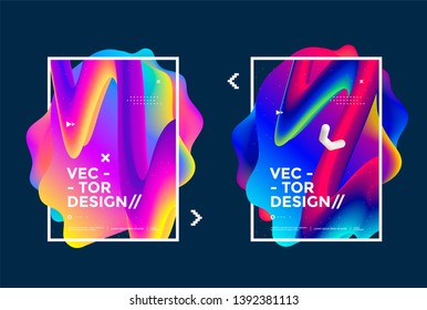 Vector fluid frame design with gradients shapes. Colorful bright liquid form. Vector art backgrounds for cover, brochure.