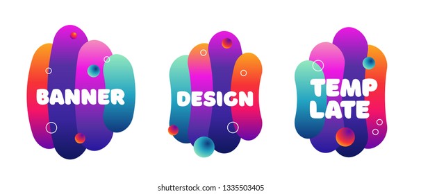 Vector fluid gradient liquid abstract geometric shapes. Futuristic trendy elements for minimal banner, logo, social post.