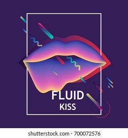 Vector fluid liquid lips   geometric pattern and white frame  For trendy posters  banners  card templates 
