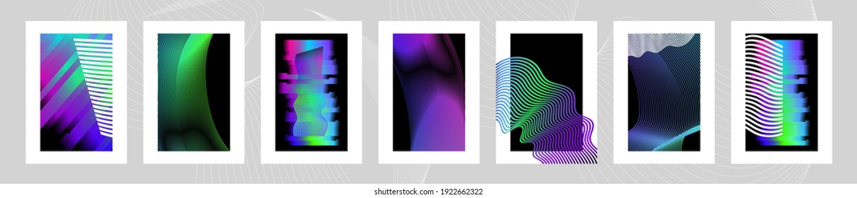 Vector fluid shapes collage concept. Abstract waves backdrop. Digital technology background. Modern liquid shape frames, covers, posters, flyer templates. Electronic music party glitch illustration