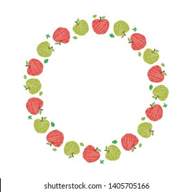 vector fluits circle illustration for greeting card and invitation template (wedding or birthday anniversary etc.) .handwriting style / Colored pencil stroke. apple and green apple.