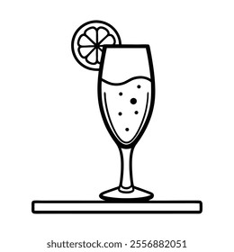 Vector of flute glass with white bubbly drink and orange slice, perfect for clipart and digital designs.






