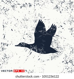 vector fly duck silhouette on grunge background