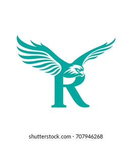 Vector Fly Eagle Aqua Letter R Logo