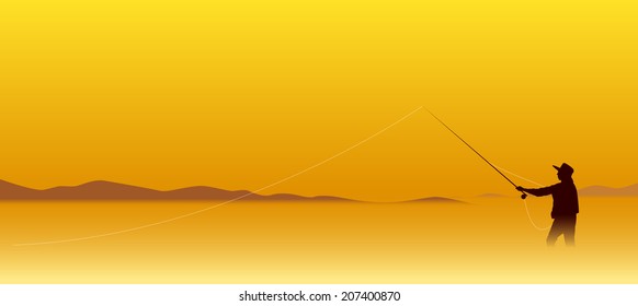 vector fly fishing Silhouette