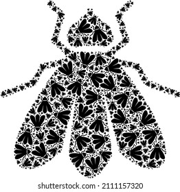Vector fly icon collage. Fly collage is formed of scattered self fly pictograms. Fractal collage of fly icon.
