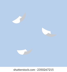 Vector fly papers set. falling and flying white sheets.