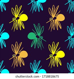 Vector fly pattern. Hand drawn insects  