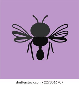 Vector fly silhouette. Fly silhouette icon isolated on purple background.