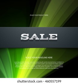 Vector flyer or banner design template with light beams and 3d headline "Sale"