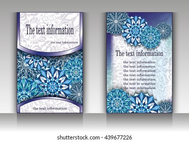 Vector flyer, brochure, cover. A4. Abstract colors, patterns and mandalas, mosaics. Floral flyers layout, Eastern design of the front and rear sides. Easy to use and edit.
