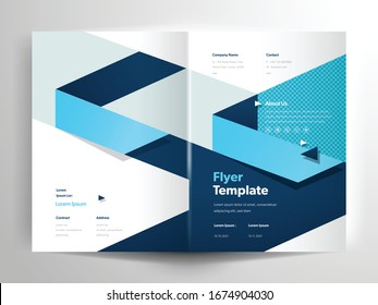 Vector flyer brochure layout design templates, company profile, magazine, poster, annual report, book covers and booklet, with blue triangle shape design element in A4 size with bleed.