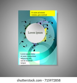 a vector flyer or brochure template with hand drawn flowers, leaves and a music clef; perfect for any musical events in spring or summer