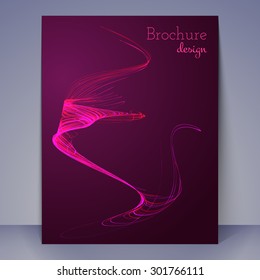 Vector flyer or brochure template with pink glowing lines. Abstract background for your design.
