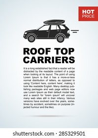 Vector flyer with the car and roof rack. The leaflet with the text for cars sellers.