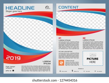 Vector flyer, corporate business, annual report, brochure design and cover presentation with blue and red shape.